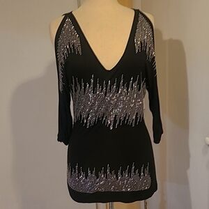 Black bedazzled blouse. Size medium.